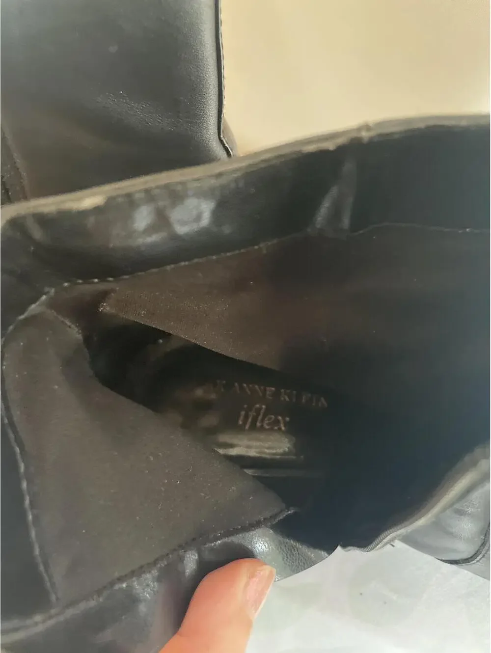 Anne Klein Black Leather iFlex Greta Ankle Boots Size 7.5 Stiletto Booties